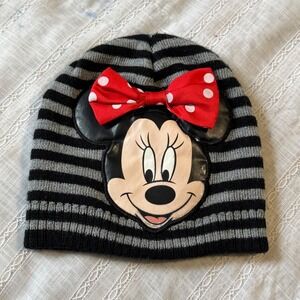 Kids Minnie Mouse Beanie Hat Black Gray Stripe Winter Warm Disney girls